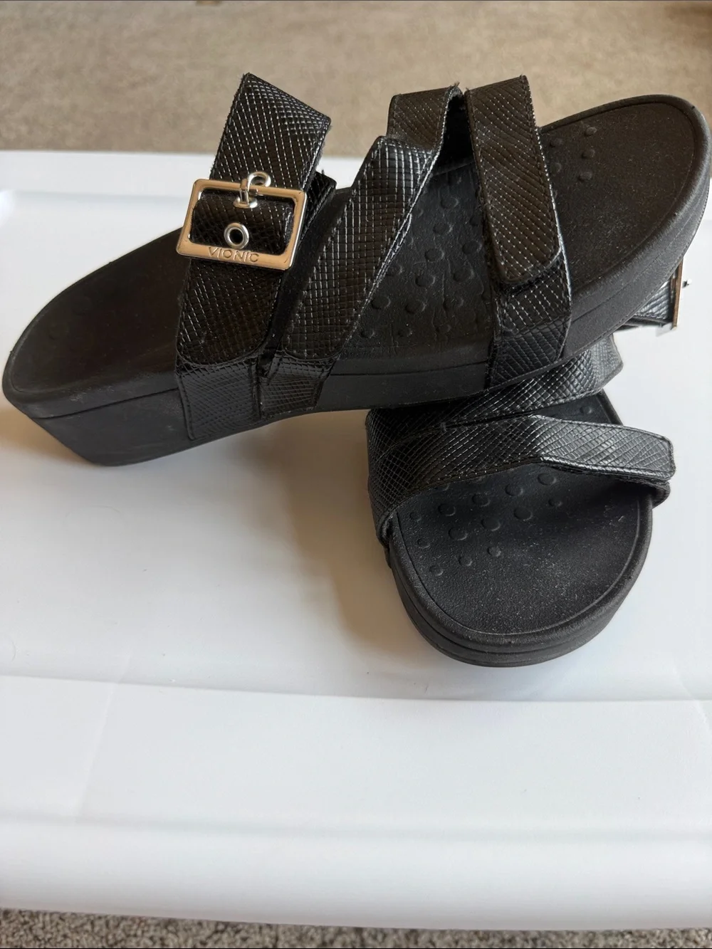 Vionic Black Triple-Strap Buckle Sandals for Kids